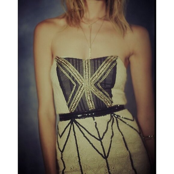 NWT Free People Cream & Black Lace Sequin Mini Dress | Coquette Romantic Boho 8 - Picture 2 of 16
